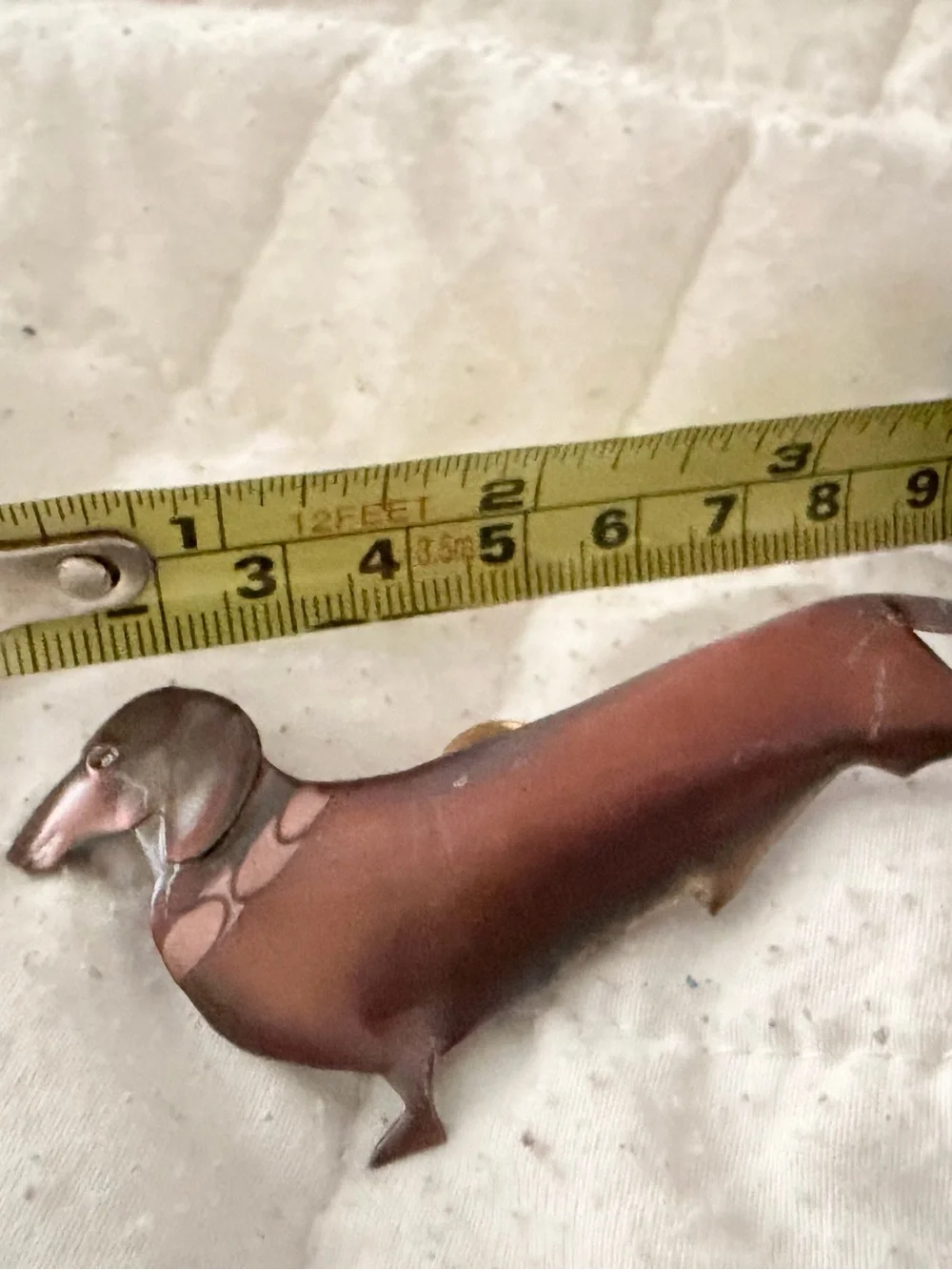 Vintage Mid-Century Brown Metal Hand Painted Dachshund Brooch / Pin